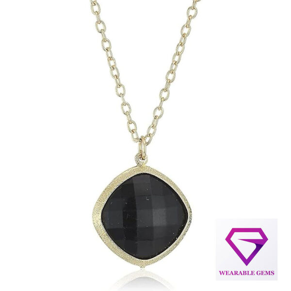 Gold-Tone Square Pendant Necklace with Black Faceted Stone